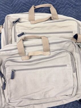 DKNY Beige Canvas Laptop Briefcase with Front Zip Pockets